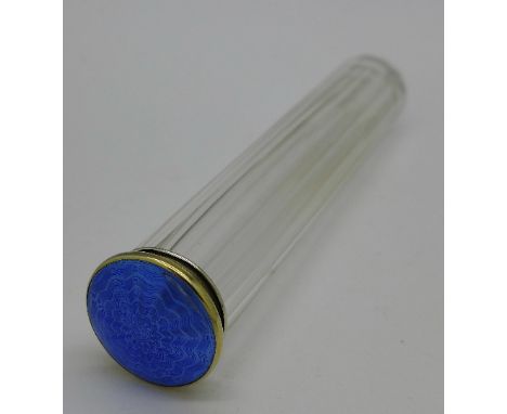 A silver and guilloche enamel hat pin holder