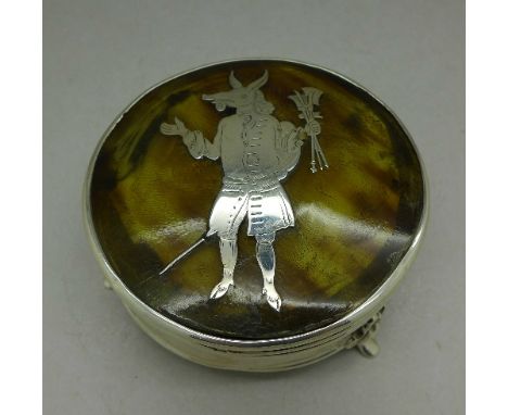 A silver and tortoiseshell trinket pot, with decoration, Birmingham 1912