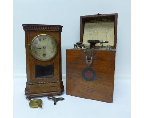 A 'Bijou' crystal receiver, The British Thomson-Houston Co. Ltd., and an oak mantel clock