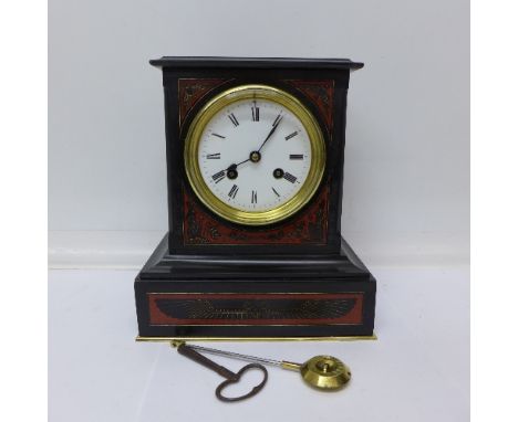 A slate Egyptian revival clock, 22.5cm