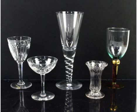 Table glass to include 12 flutes on spiral pedestal bases, (1 shelf).       