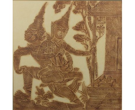 Pair of Eastern etchings, together with a print of flowers and a Chinese picture .       