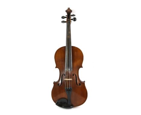 Japanese copy of a Stradivarius violin, 60 cm long and three bows.       Minor scratches and dents, no obvious cracks or spli