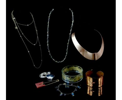 Group of jewellery, silver heart pendant, copper necklace and bracelet, Fenwicks silver necklace, 1950's Mappin &amp; Webb Lt