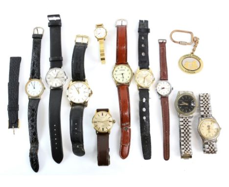 A group of nine wristwatches, including Avia, round dial with baton hour marker, 17 jewel Incabloc movement, in a gilt metal 