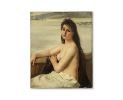 Henri Guillaume Schlésinger (Francfort-sur-le-Main 1814-1893 Neuilly-sur-Seine)Portrait de jeune fille dans un paysage lacust