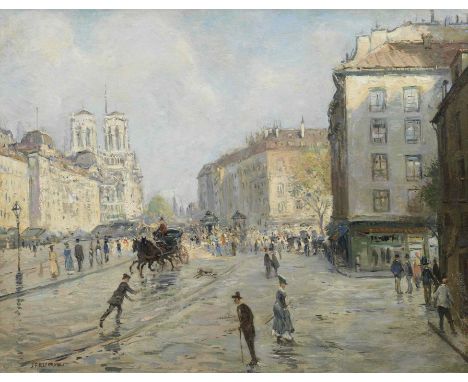 Jean-François Raffaëlli (Paris 1850-1924)Le quai des Grands Augustins, Paris signé 'JF RAFFAELLI' (en bas à gauche)huile sur 