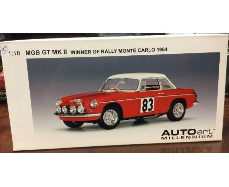 AUTOART: A 1:18 scale boxed British Touring Car model of a MGB GT MK II. Est. £30 - £40.
