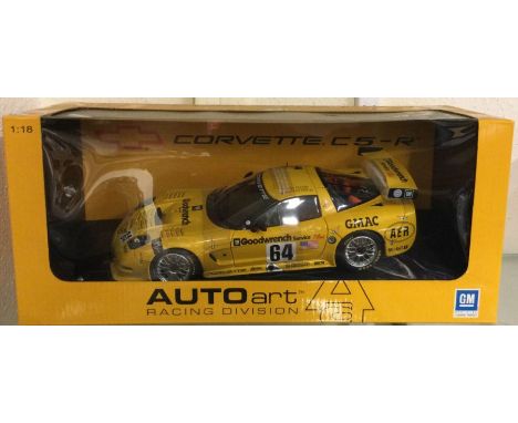 AUTOART: A 1:18 scale boxed model race car of a Corvette C5-R. Est. £30 - £40.