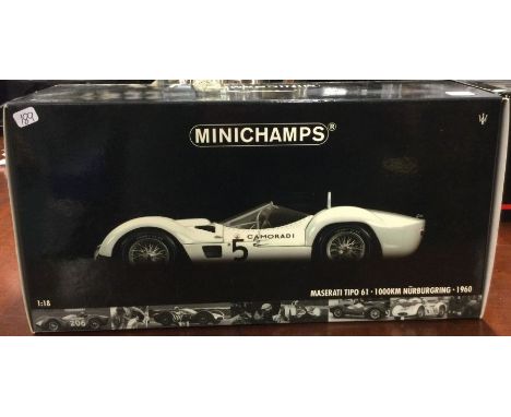 MINICHAMPS: A 1:18 scale boxed model race car of a Maserati Tipo 61. Est. £30 - £40.