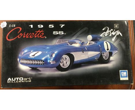 AUTOART: A 1:18 scale boxed model race car of a 1957 Corvette SS. Est. £30 - £40.