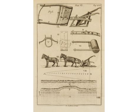 Tull (Jethro) Horse-Hoeing Husbandry, fourth edition, 7 folding engraved plates, ink ownership inscription of J. H. Wynne-Eyt