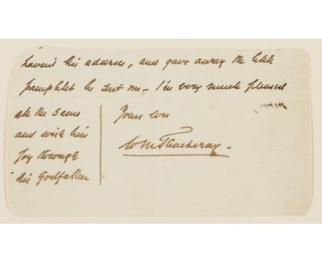 NO RESERVE Thackeray (William Makepeace, novelist, 1811-63) Cut signature at the end of a letter, laid down on card, 58 x 107