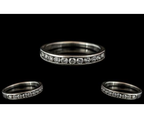 Platinum - Superb Quality Ladies Wedding Ring with Diamonds, Set In a Channel Set Band. Marked 950 Platinum to Interior of Sh