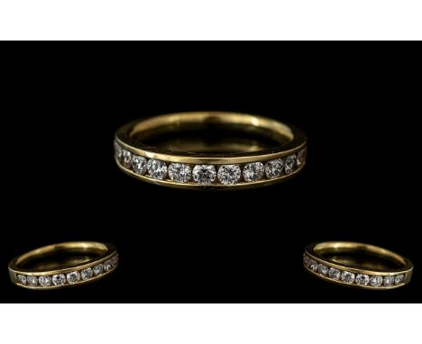 18ct Yellow Gold - Superb Quality Diamond Set Half-Eternity Ring. Marked 750 - 18ct To Interior of Shank. The Modern Round Br