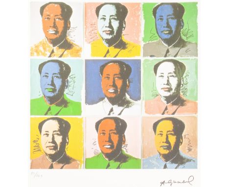 ANDY WARHOL (AMERICAN 1928 - 1987) COLOURED LITHGRAPHIC PRINT ON ARCHES PAPER 'Nine colour variation portraits of Mao Zedong'