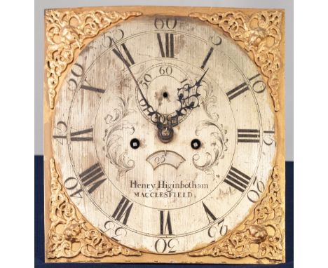 EARLY NINETEENTH CENTURY MAHOGANY AND PINE LONGCASE CLOCK SIGNED HENRY HIGINBOTHAM, MACCLESFIELD, the 12 ¼" silvered dial wit