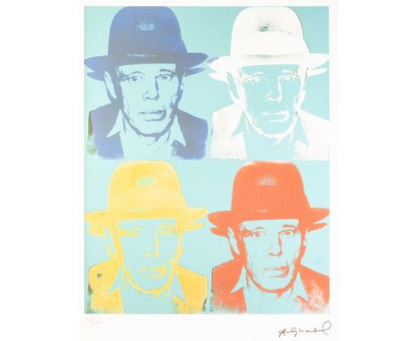 ANDY WARHOL (AMERICAN 1928 - 1987) COLOURED LITHGRAPHIC PRINT ON ARCHES PAPER 'Four self potrait colour variations' Signed in