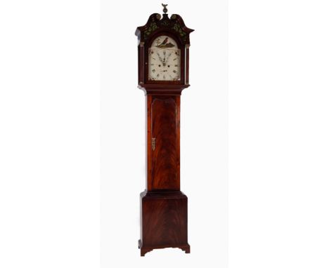 GEORGE III MAHOGANY LONGCASE CLOCK SIGNED TROTTER, JEDBURGH, the 12" painted dial with subsidiary seconds and date dials to t