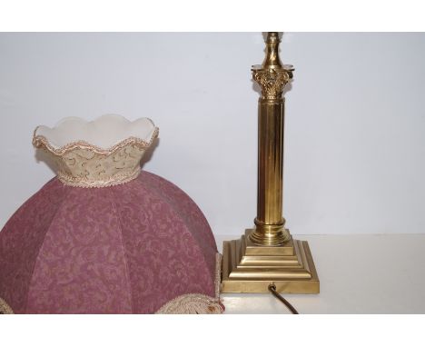 Brass table lamp in the form of a Corinthian column, with shade 