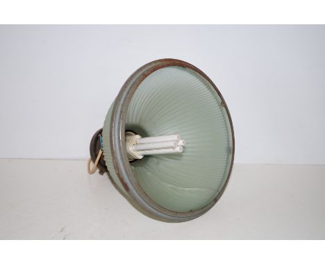 Vintage holophane pendant light, crack to glass 
