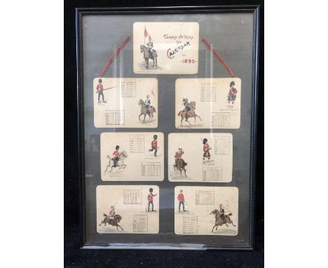 British Army Interest - Tommy Atkins his Calendar for 1895 - 7 cards with images of cavalry and foot soldiers with months of 