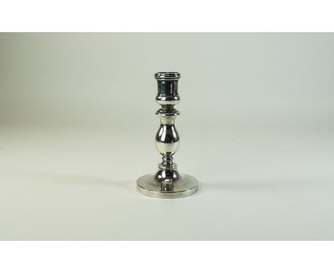 George V - Silver Candlestick with Turned Column on a Circular Base. Hallmark Birmingham 1925. Height 4.75 Inches. 170.7 gram