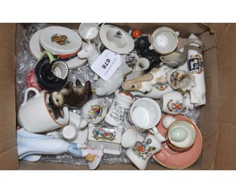 Collection of Crested Ware and Small Ornaments, some military related, to include Arcadian, Willow, Carlton. Goss etc