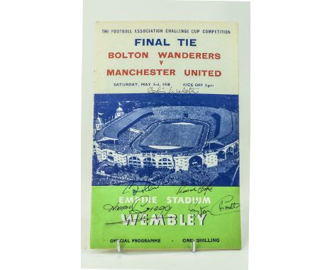 1958 FA Cup Final Programme
Bolton V Man Utd with signatures, Bobby Charlton, Ronnie Cope, Harry Gregg, Stan Crawther, Colin 