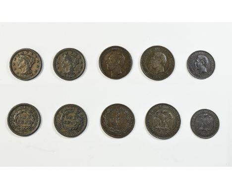 A Collection of Very High Grade World Coins ( 5 ) In Total. 1/ Swedish Bronze Carl XV Adolf Five Ore Coin, Date 1861. 2/ Amer