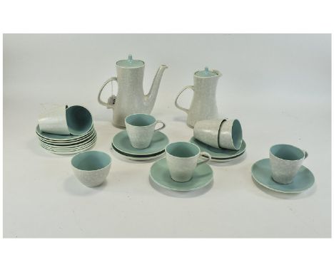 Poole Pottery Ice Green Seagull Twin Tone Coffee Set comprising coffee pot, hot water jug, sugar bowl, 7 cups and saucers and