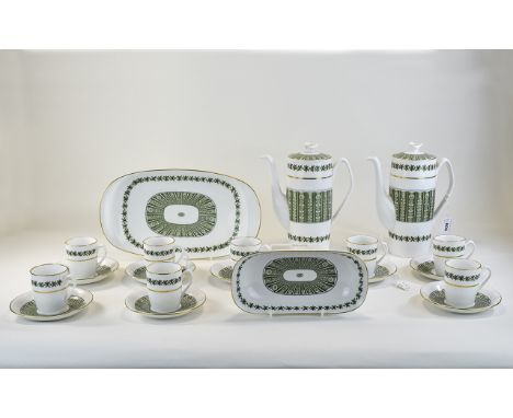 Spode Bone China ( 20 ) Piece Coffee Set. Comprises 2 Coffee Pots, 8 Coffee Cups and Saucers, 1 Sandwich Cake Plate, 1 Shallo