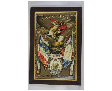Framed Military Print On Cloth Napoleon Bi-Centenaire 1769-1969 29 x 18 Inches, Oak Frame