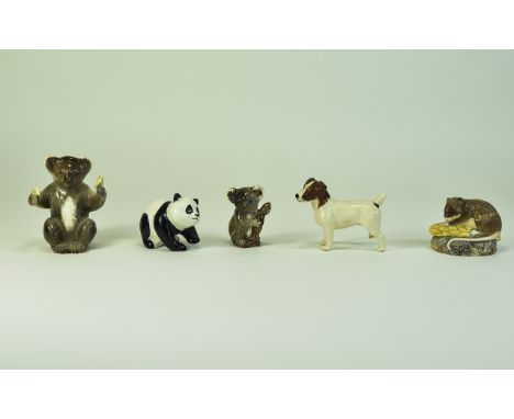 A Collection of Assorted Beswick Figures ( 5 ) Figures In Total. 1/ Kola Bear with Fruit, Model No 1089, 2/ Panda Cub, Model 