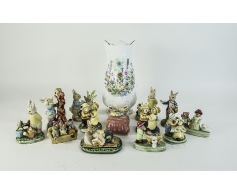 Collection of Small Anthropomorphic Animal Figures comprising six Peter Rabbit style, four mice couples and three teddy bear 