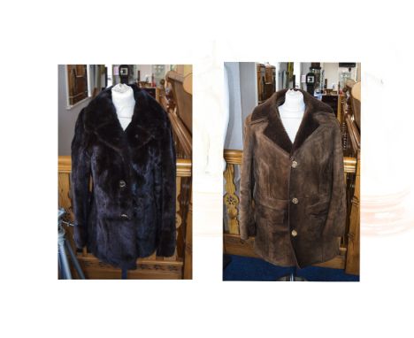 Ladies Three Quarter Length Dark Brown Sheepskin Coat. Together with a Gents Sheepskin Jacket, Size 44 inches,