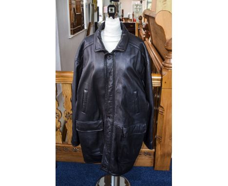 Burberry Gents 3/4 Length Black Leather Jacket. Size L