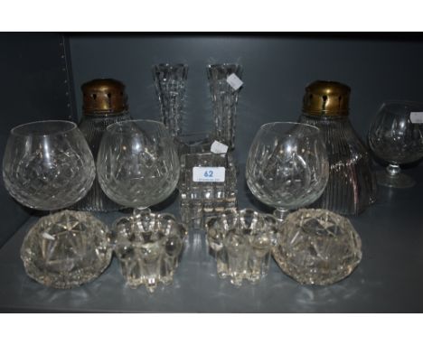 Two unusual early 20th century fluted glass lamp shades having ribbed detailing to the glass and brass fittings, also a selec