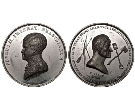 BRAZIL. EMPIRE. Peter II. Pewter Coronation Medal, 1841. Obv: PETRUS II. IMPERAT. BRASILIARUM, bare-headed bust left, wearing