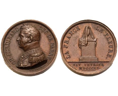 FRANCE. RESTORED KINGDOM. Louis XVIII, 1814, 1815-1824. Bronze Medal, 1820. Mourning the death of Charles Ferdinand, Duke of 