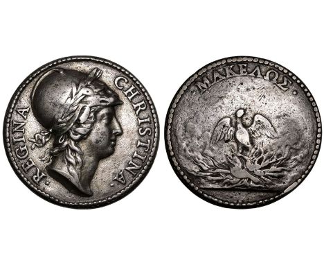SWEDEN. Christina, 1632-54. Silver Medal, 1665. Rome. Unsigned by Alberto Hamerani Snarlik. Issued in Rome, where after the a