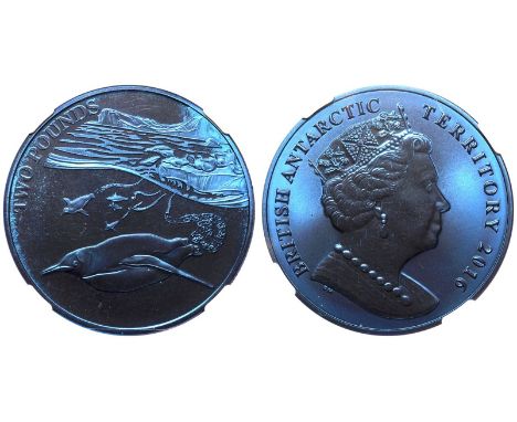 UNITED KINGDOM. BRITISH ANTARCTIC TERRITORY. Elizabeth II, 1952-2022. Blue Titanium 2 Pounds, 2016. Pobjoy Mint. The Emperor 