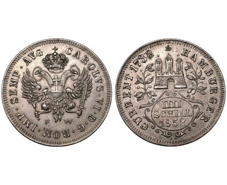 GERMANY. HAMBURG (FREE HANSEATIC CITY). Silver 4 Schilling, 1958. Replica. Imitating a 1738 issue. Obv: HAMBURGER CURRENT • 1