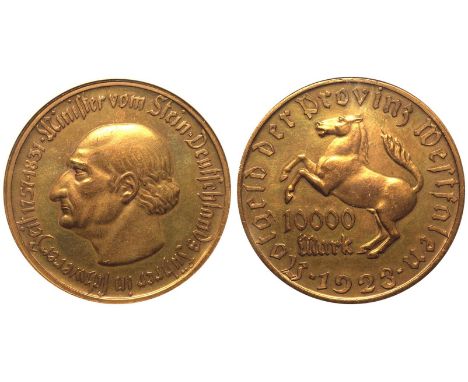 GERMANY. LANDESBANK DER PROVINZ WESTFALEN. Weimar Republic, 1918-1933. Gilt Bronze 10000 Mark, 1923. Obv: NOTGELD DER PROVINZ