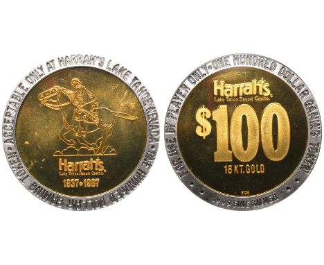 UNITED STATES. Harrah's Lake Tahoe Resort Casino. Bimetallic 100 Dollars Token, 1987. In secure plastic holder, graded ANACS 