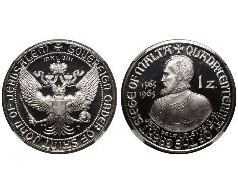 MALTA. ORDER OF MALTA. Copper Nickel 1 Zecchino, 1965. The Franklin Mint. Proof. 400th Anniversary of Great Siege of MaltaObv