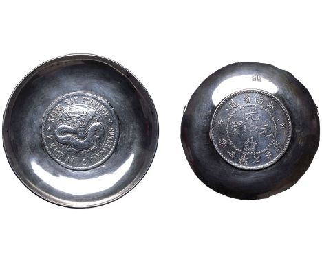 CHINA. KIANGNAN PROVINCE. Guangxu, 1875-1908. Silver 7 Mace 2 Candareens (Dollar) Dish, ND (1898). Inset in silver dish with 