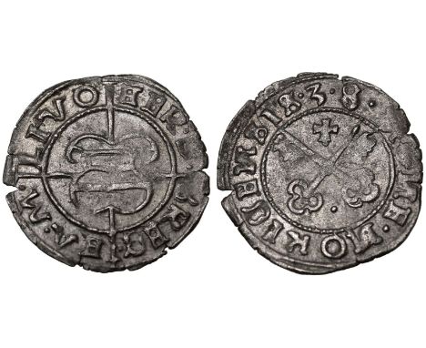 LIVONIAN ORDER. Hermann von Brüggeneye, 1535-1549. Silver 1 Schilling, 1538. Riga, Latvia. Obv: HER · D - BREG - HA · M - LIV