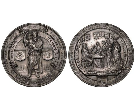 GERMANY. MAINZ. Silver Plated Tin Commemorative Medal, 1900. Birth of Johann Gutenberg Quincentenary.By Kissel of Mayer und W