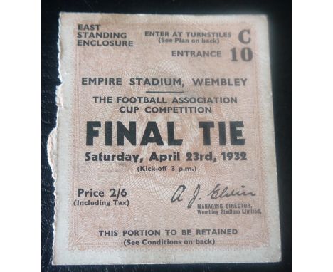 1932 FA Cup Final Ticket Arsenal v Newcastle United
Slight damage around perforation edge